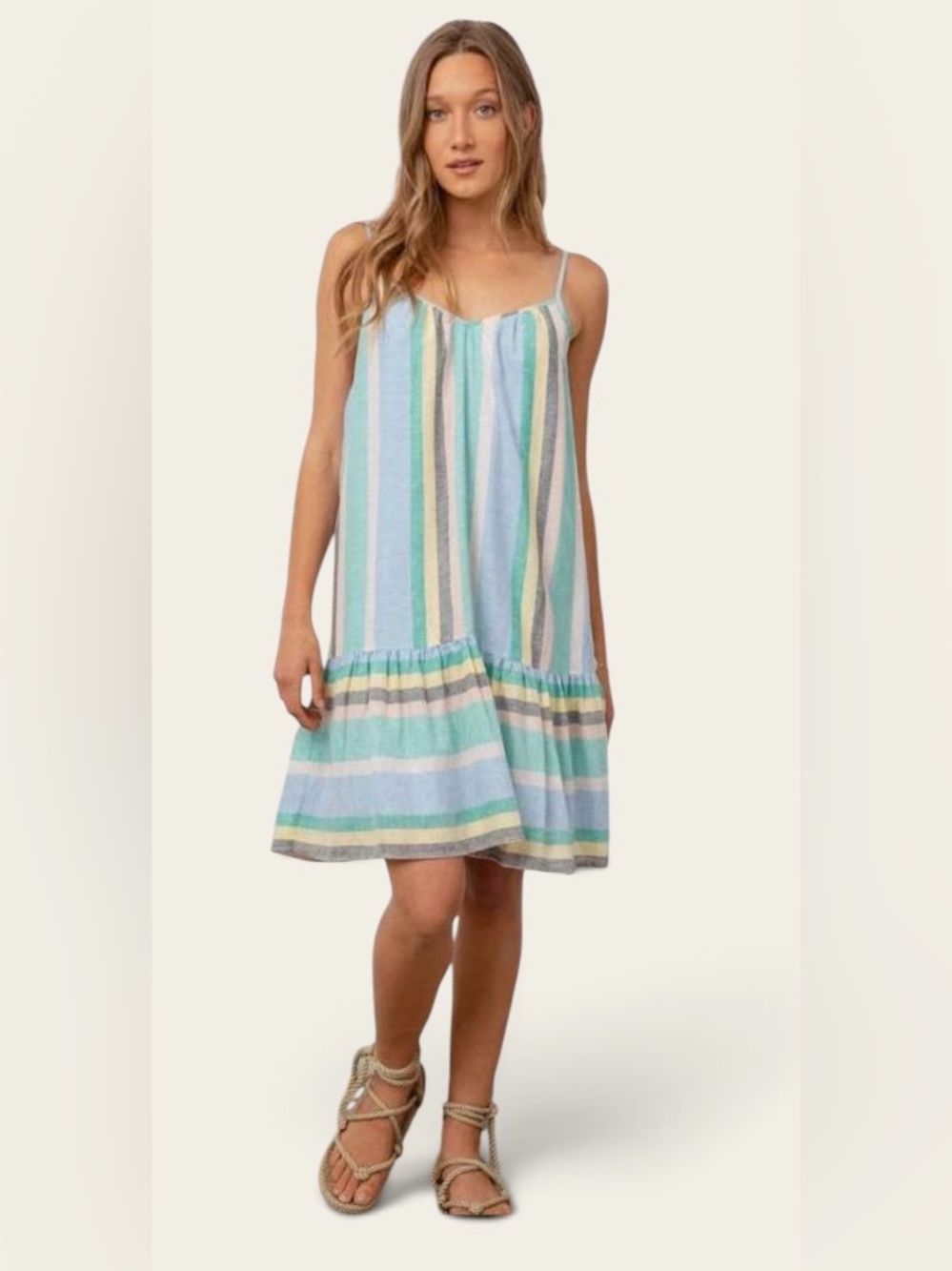 Rails JAMAICA Striped Linen Blend Sundress Spaghetti Straps S Large  Retail $178